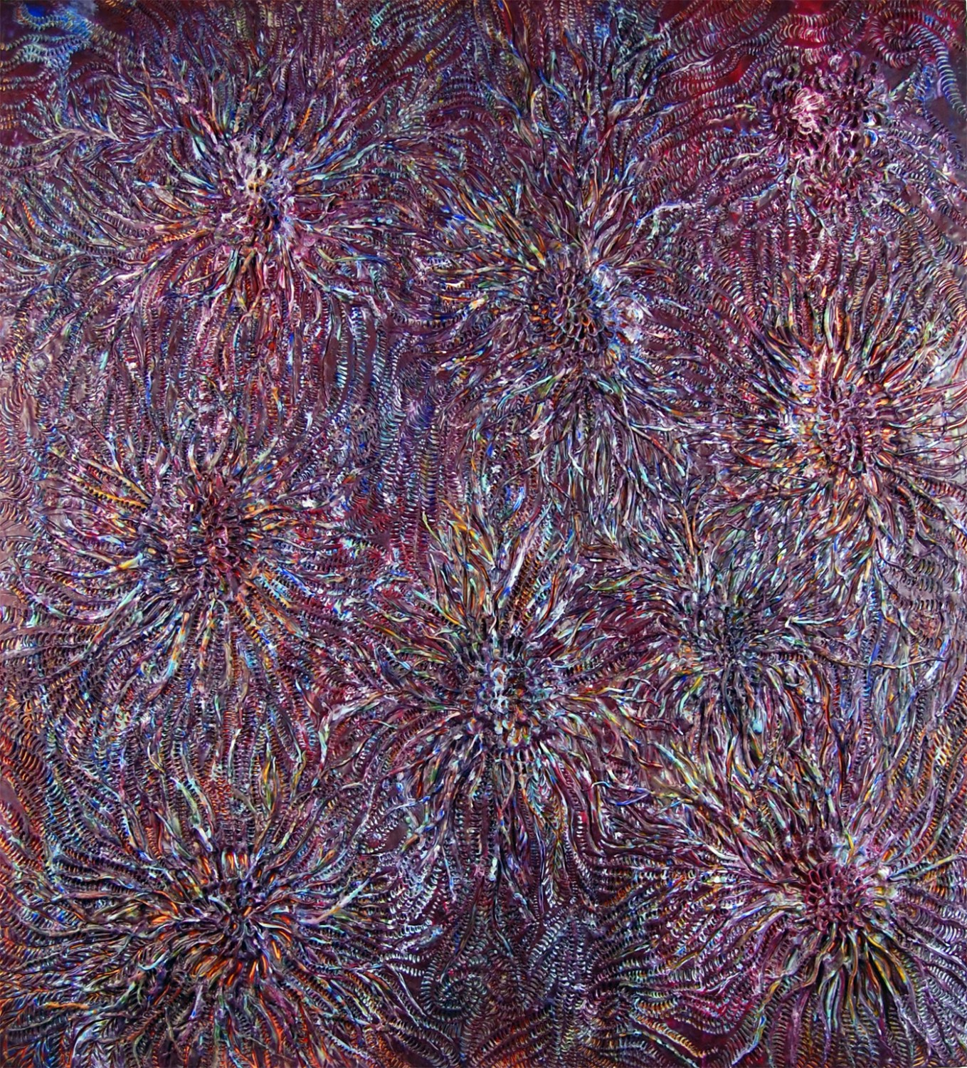 Bioluminescent Creatures of the Deep, 2012, encaustic on panel, 60 x 66 inches