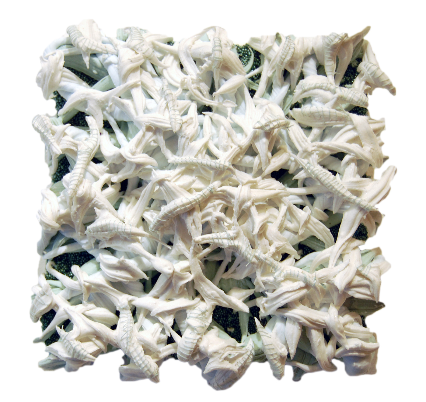 Pearl, 2013, Ultralight, pigment dispersions, glass beads and thread on canvas, 6 x 6 inches