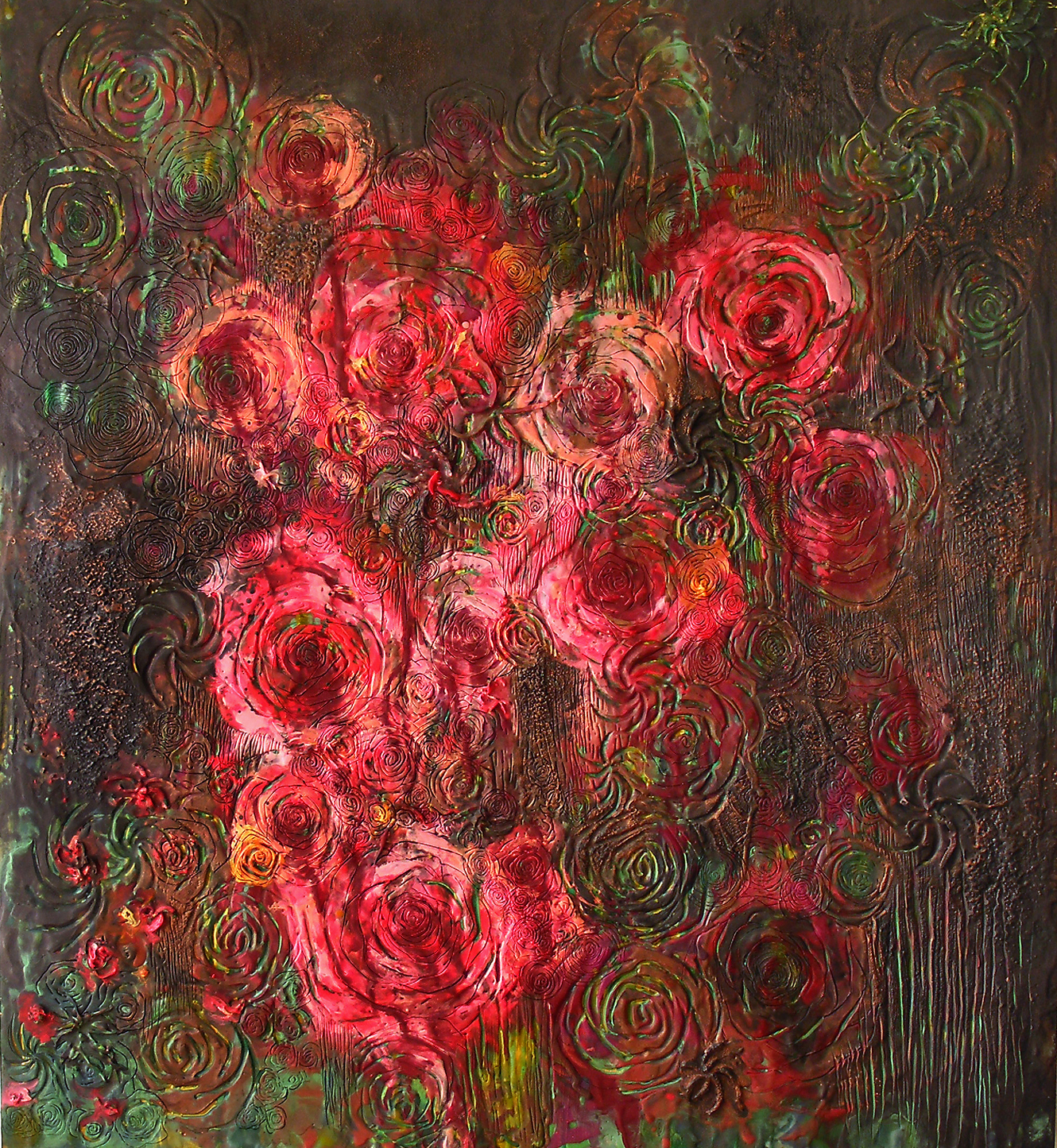 Roses, Ghosts, and Galaxies, 2007, encaustic on panel, 66 x 60 inches