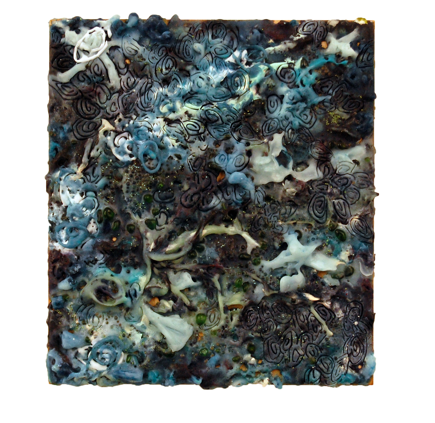 Sea Level, 2012, encaustic and glass beads on panel, 8 x 9 inches