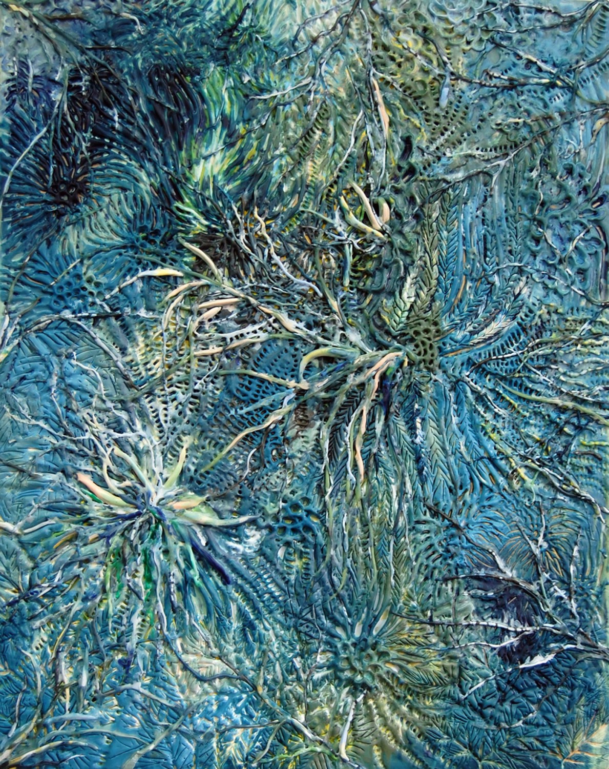 Thistle Denizens, 2010, encaustic on panel, 22 x 28 inches